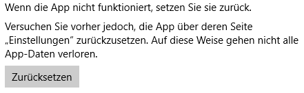 Speichernutzung und App zur&uuml;cksetzen
