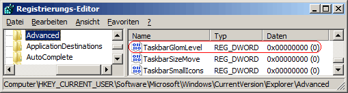 TaskbarGlomLevel