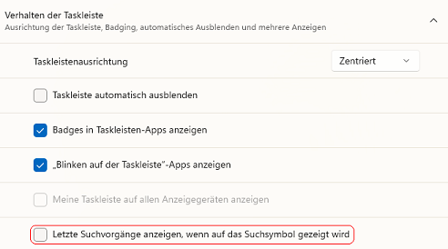 Verhalten der Taskleiste