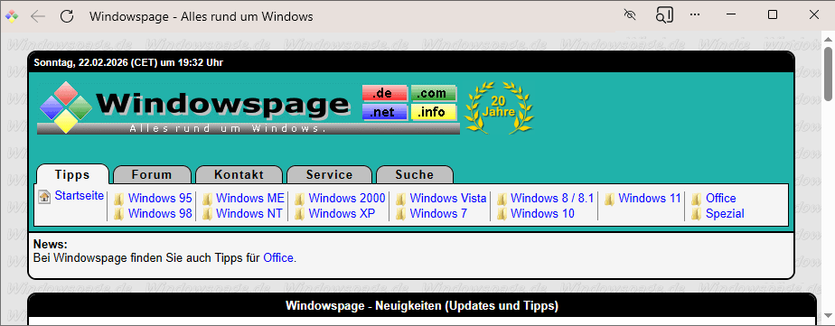 Windowspage als App