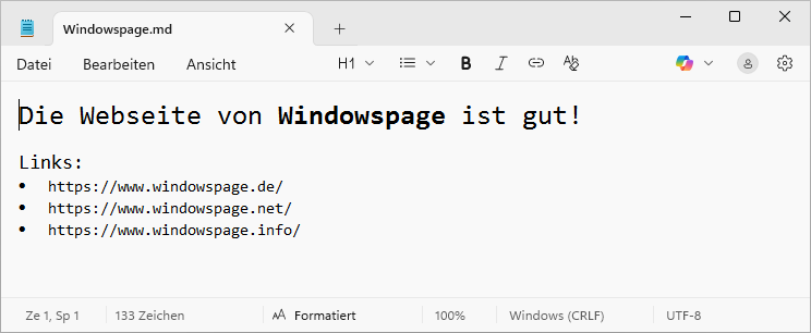 Editor mit Formatierung