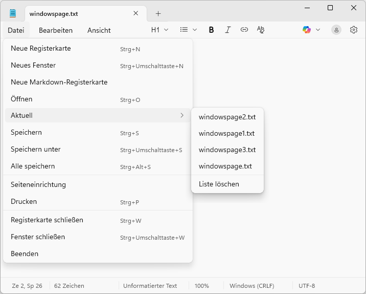 Zuletzt verwendte Dateien