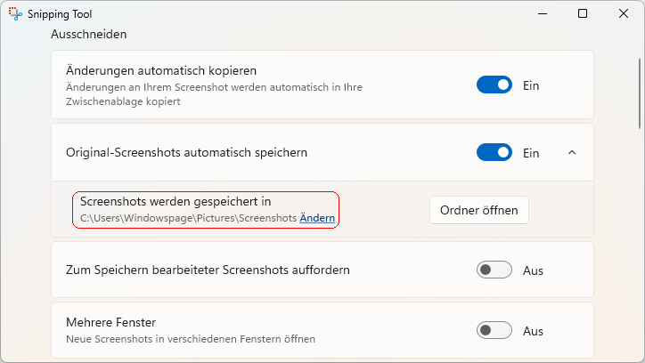 Original-Screenshots automatisch speichern