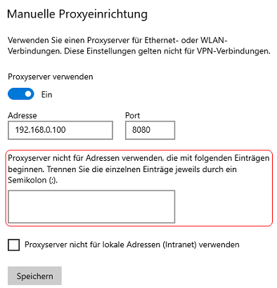 Manuelle Proxyeinrichtung
