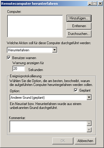 Dialog "Remotecomputer herunterfahren"