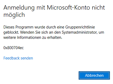 Anmeldung mit Microsoft-Konto nicht m&ouml;glich