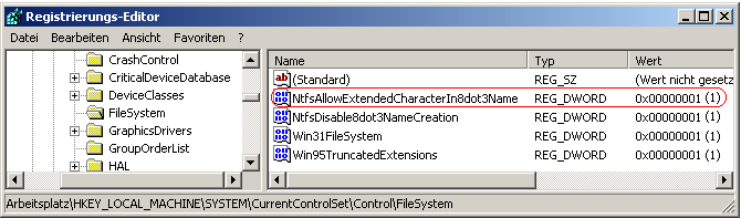 NtfsAllowExtendedCharacterIn8dot3Name